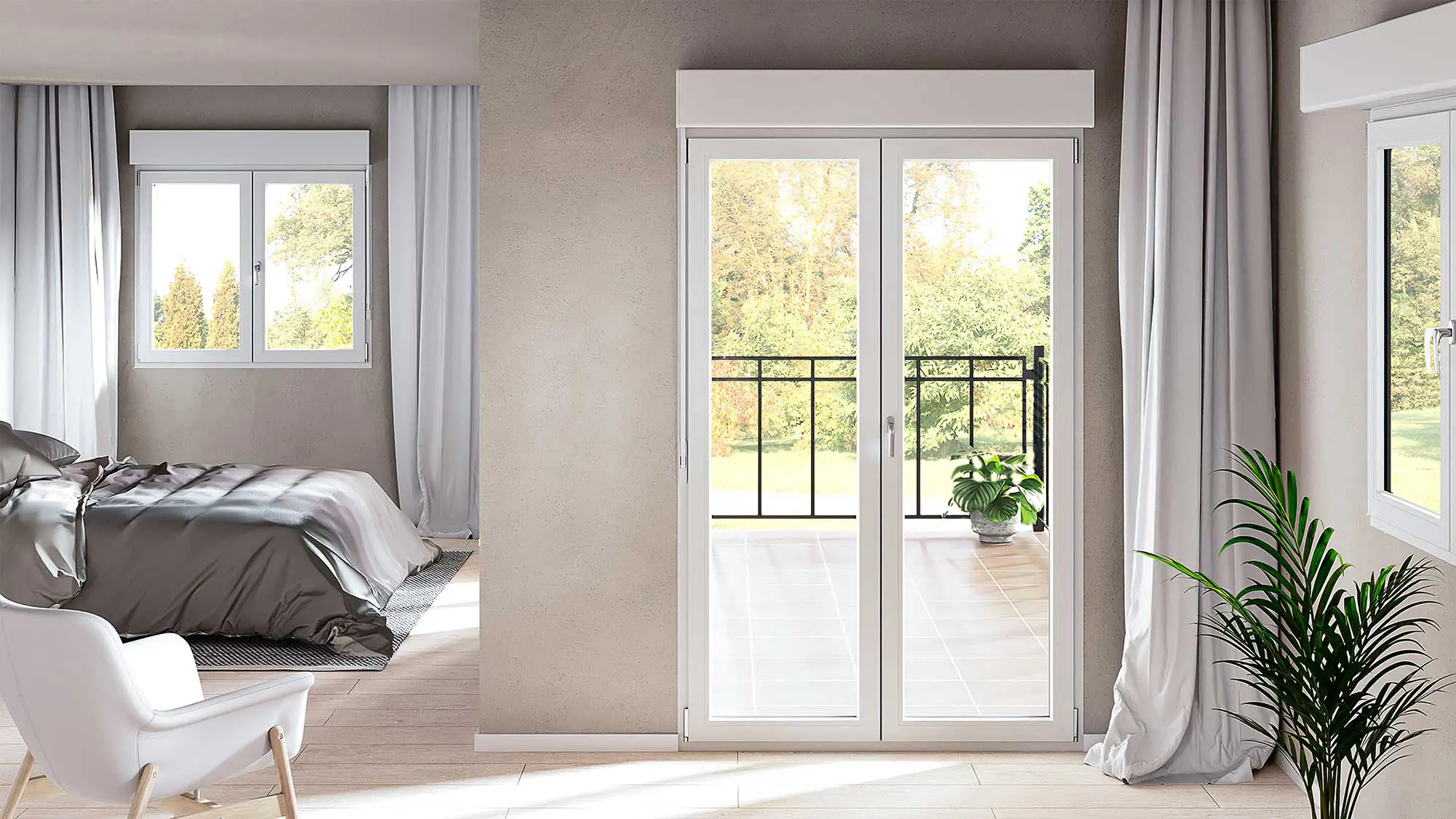 Ventanas y puerta acristalada en un salón luminoso