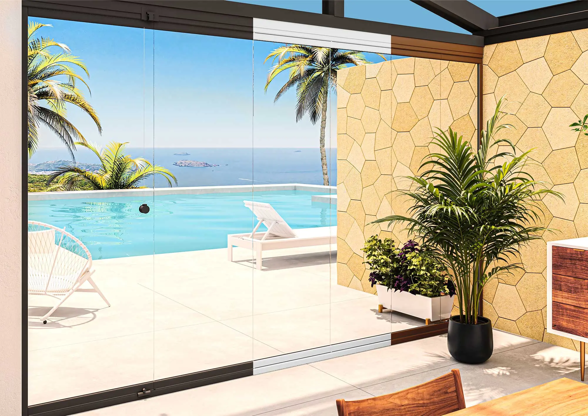 Cerramiento de cristal que comunica el interior con una terraza